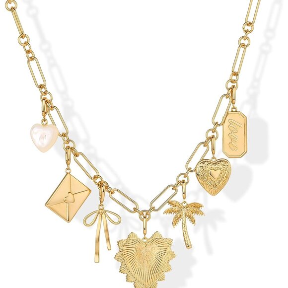 14K Gold Plated Chunky Charm Necklace for Women Versatile Statement Jewelry - Picture 1 of 6